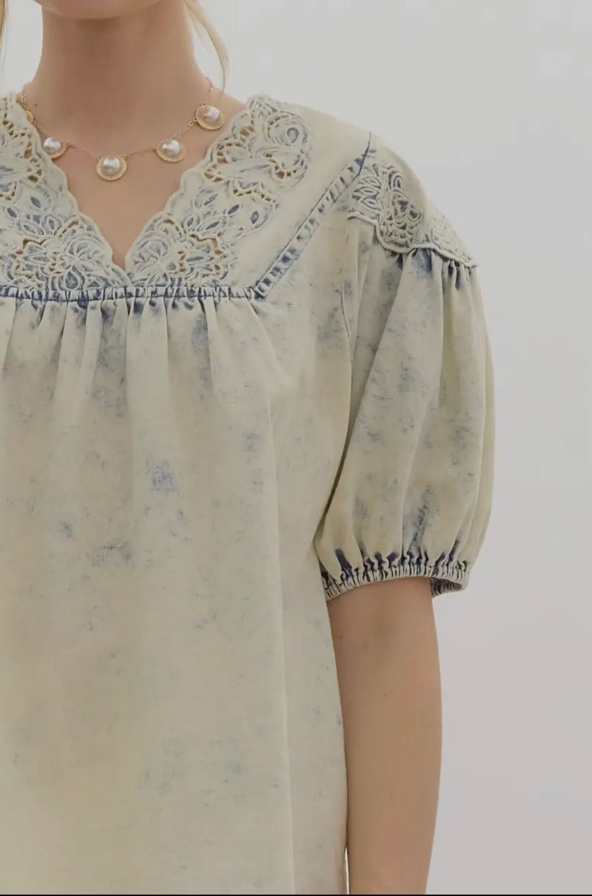 Martina- Eyelet Denim Top