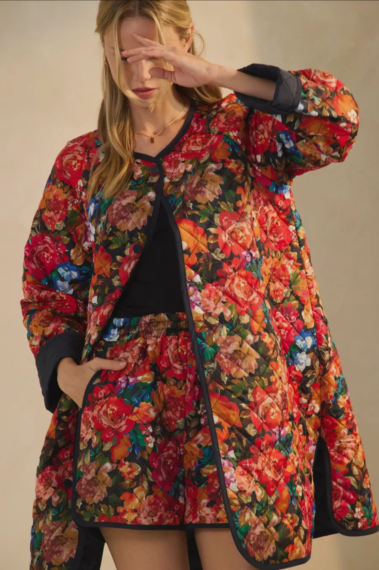Floral Longline Quilted Jacket