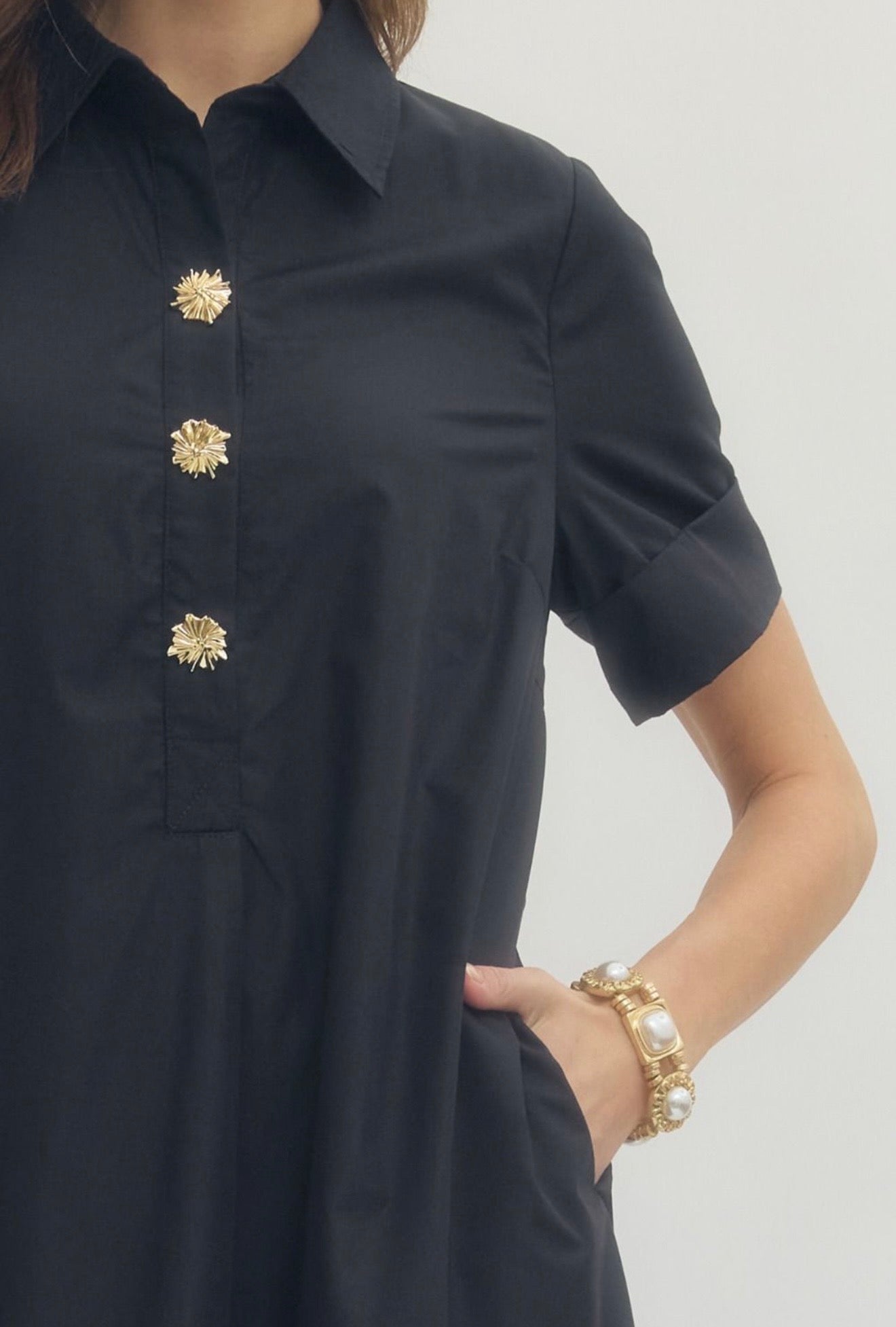 Midi Shirt Dress- Navy
