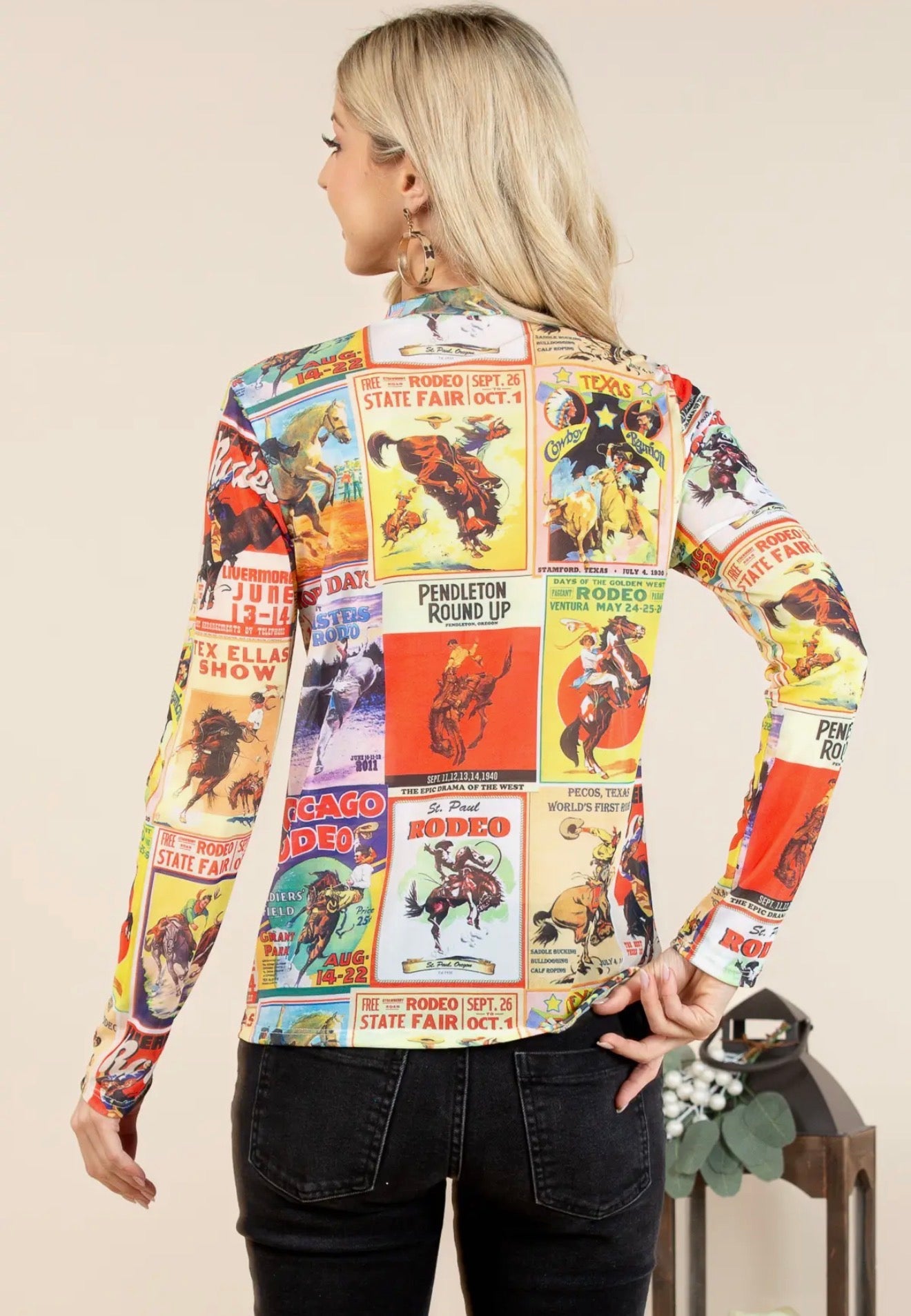 Rodeo Print Mesh Top