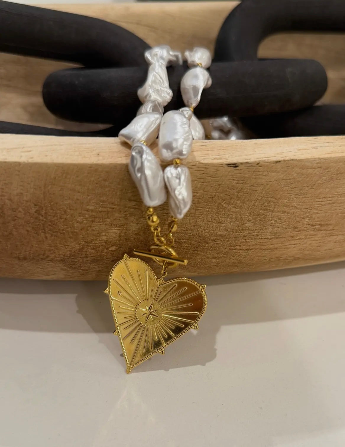 Chunky Pearl Heart Pendant Necklace