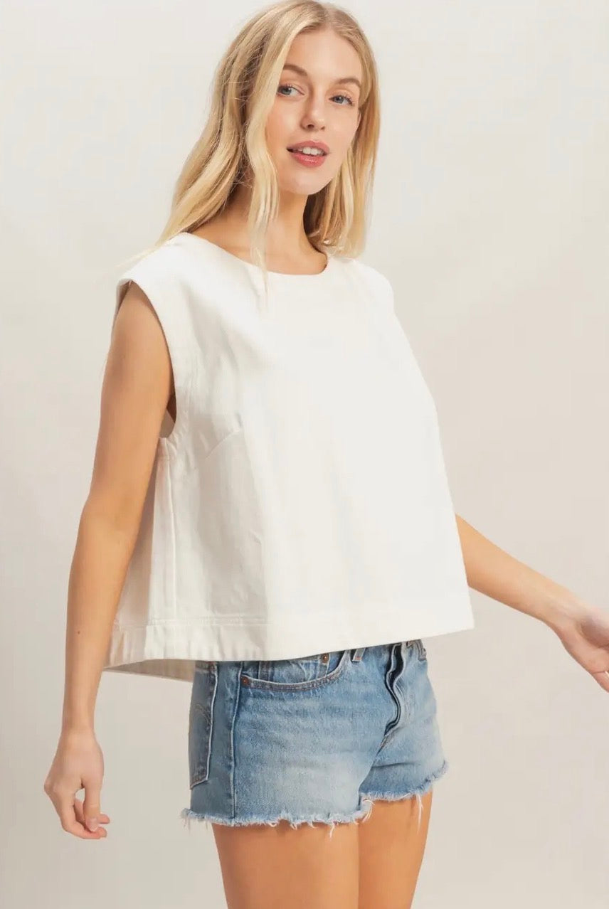 Sleeveless Denim- White