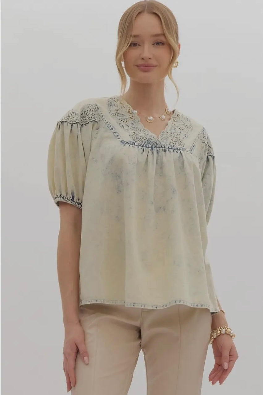 Martina- Eyelet Denim Top