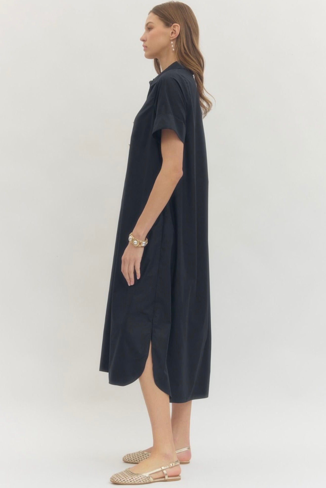 Midi Shirt Dress- Navy