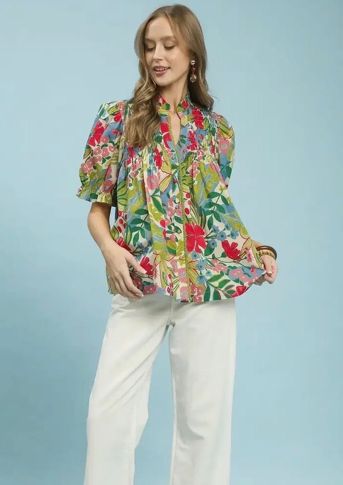 Cream Floral Print Top