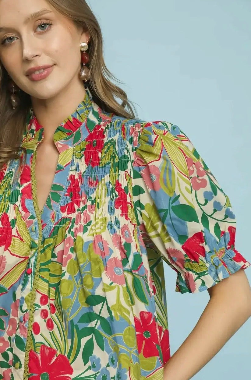 Cream Floral Print Top