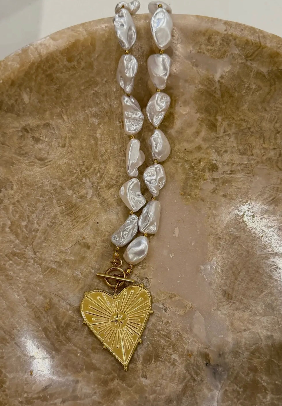 Chunky Pearl Heart Pendant Necklace