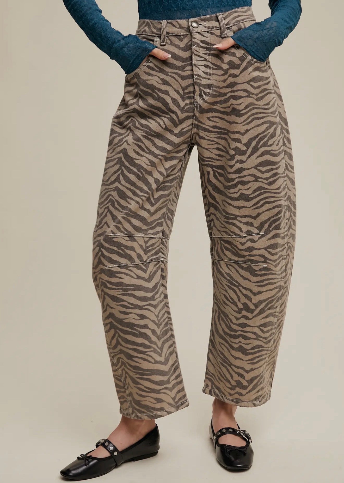 Tiger Print Barrel Jeans