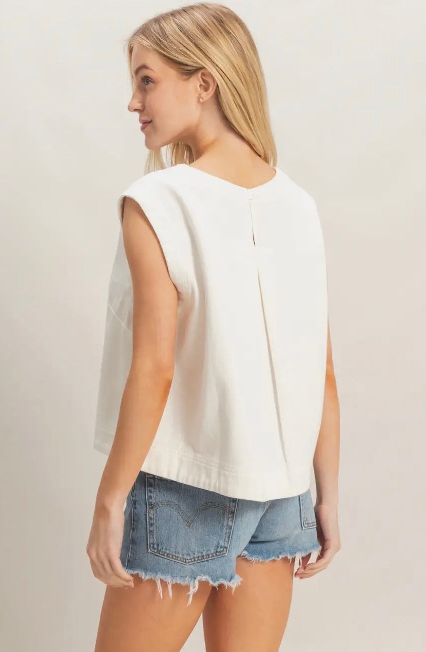 Sleeveless Denim- White