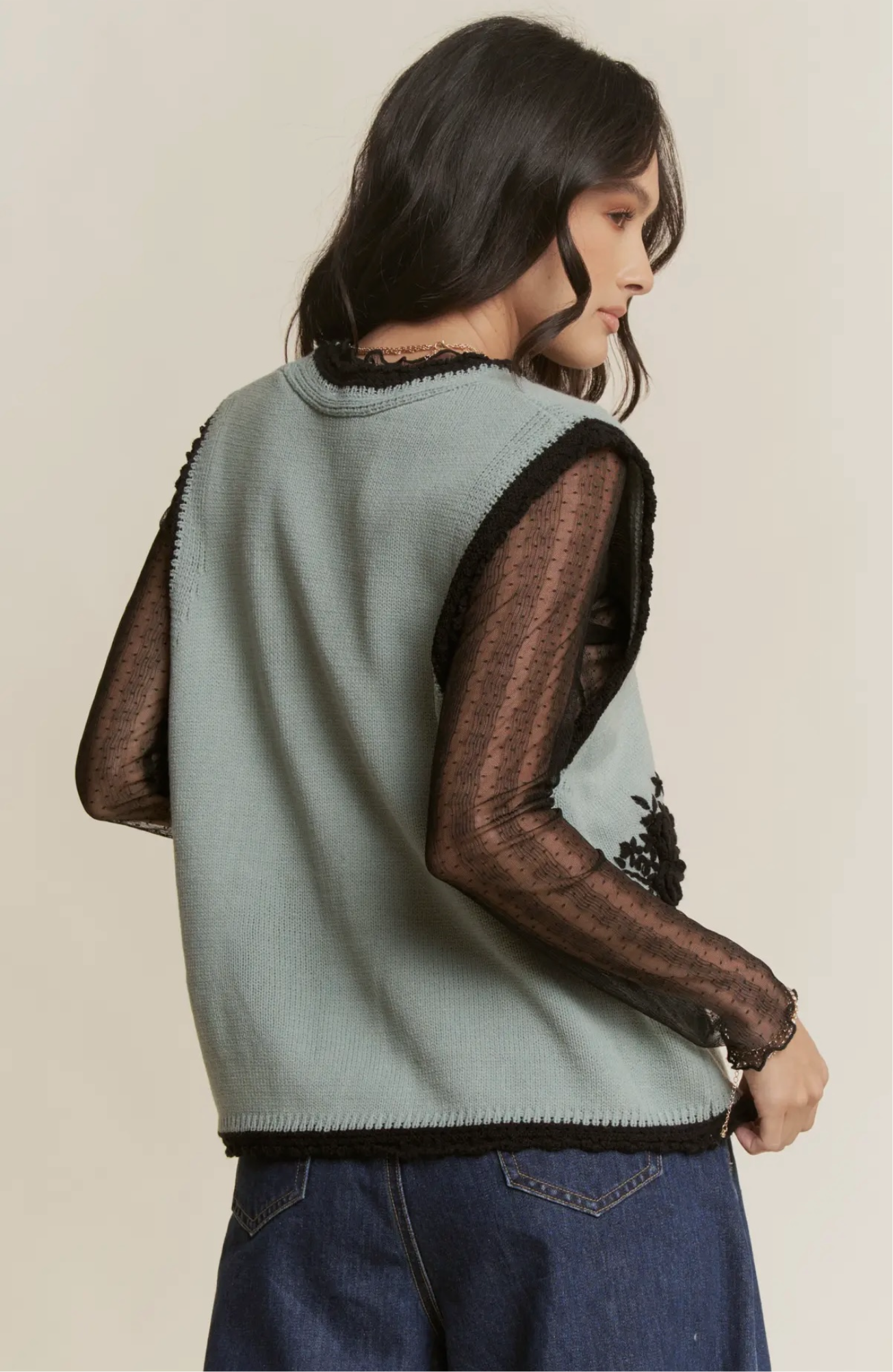 Blue Floral Knit Vest