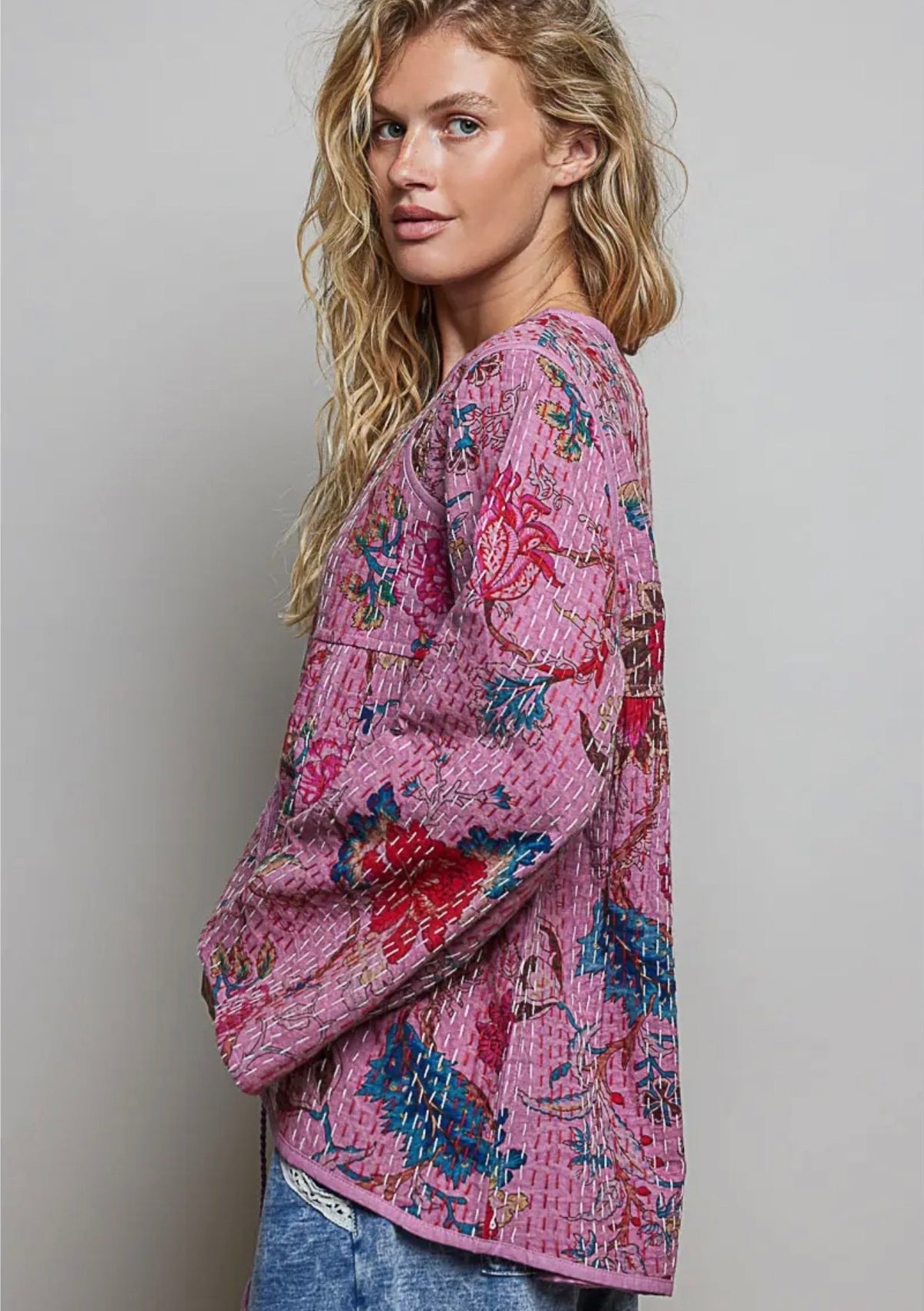 Quilted Floral Cardigan Jacket