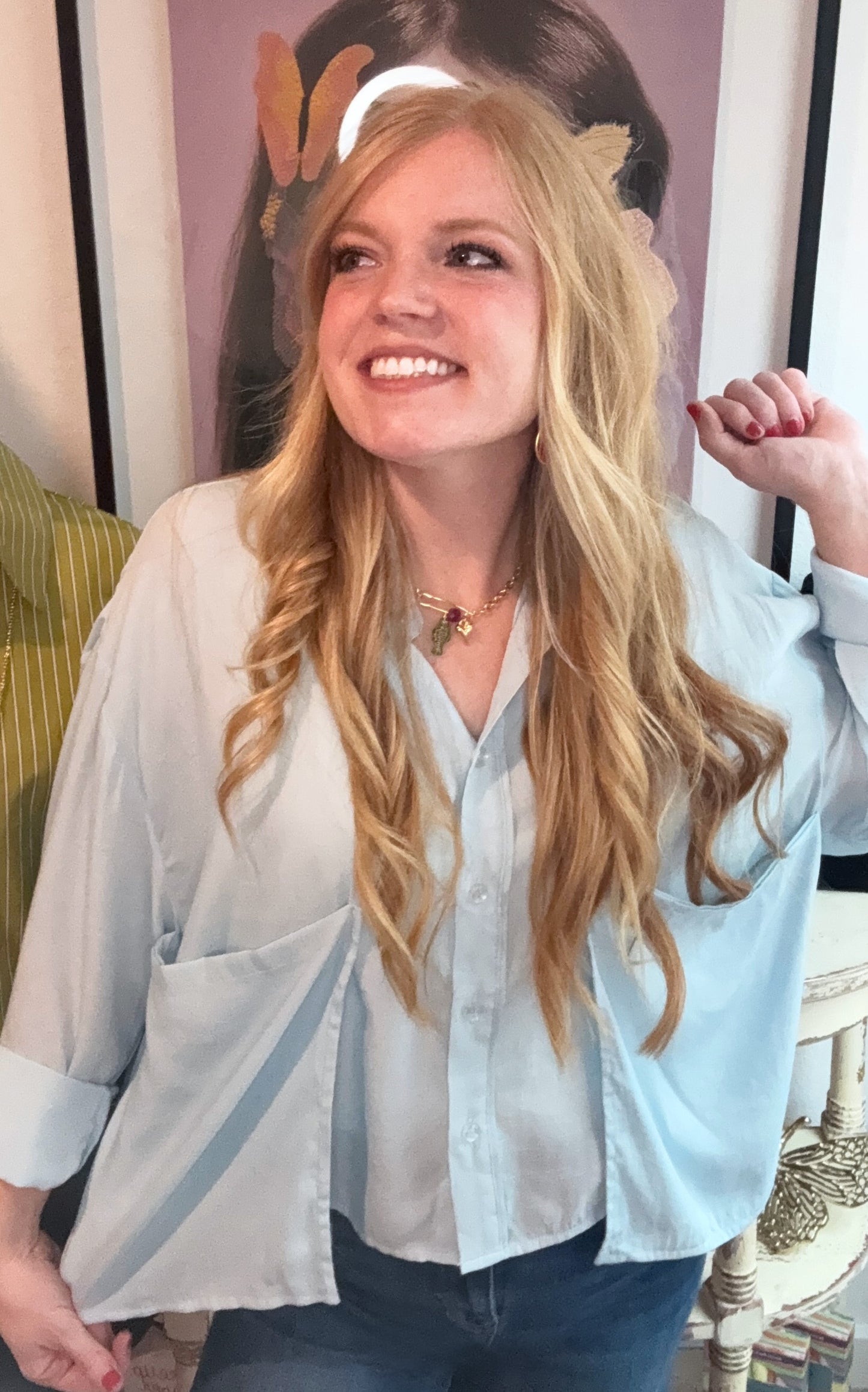 Sky Blue Dolman Blouse