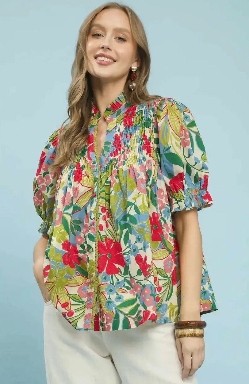 Cream Floral Print Top