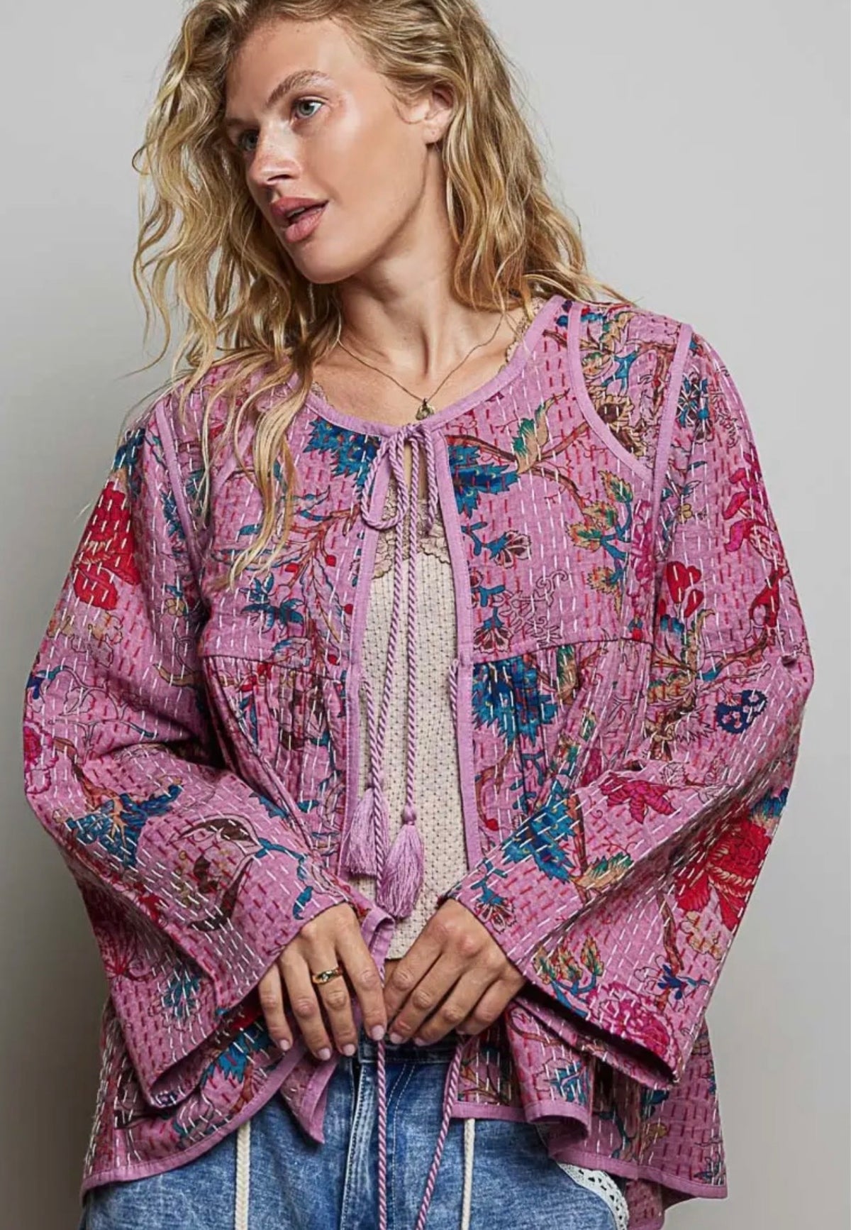 Quilted Floral Cardigan Jacket