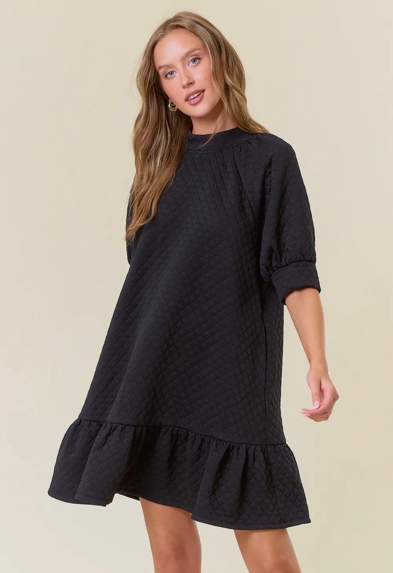 Quilt Knit Mock Neck Dress