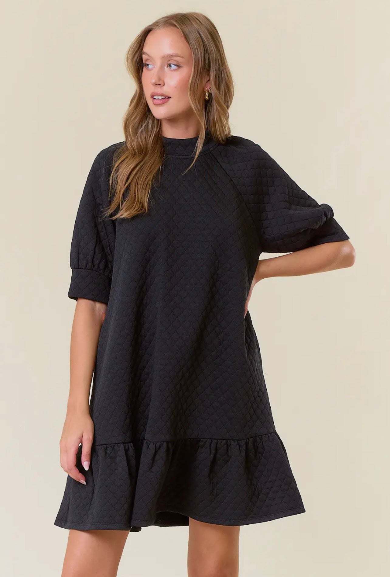 Quilt Knit Mock Neck Dress