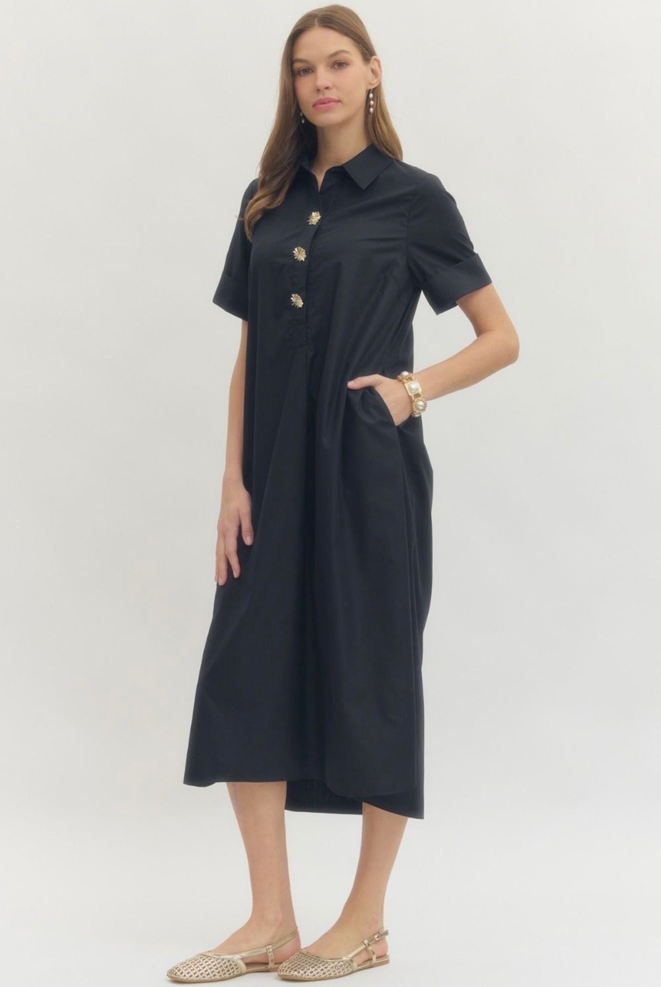 Midi Shirt Dress- Navy