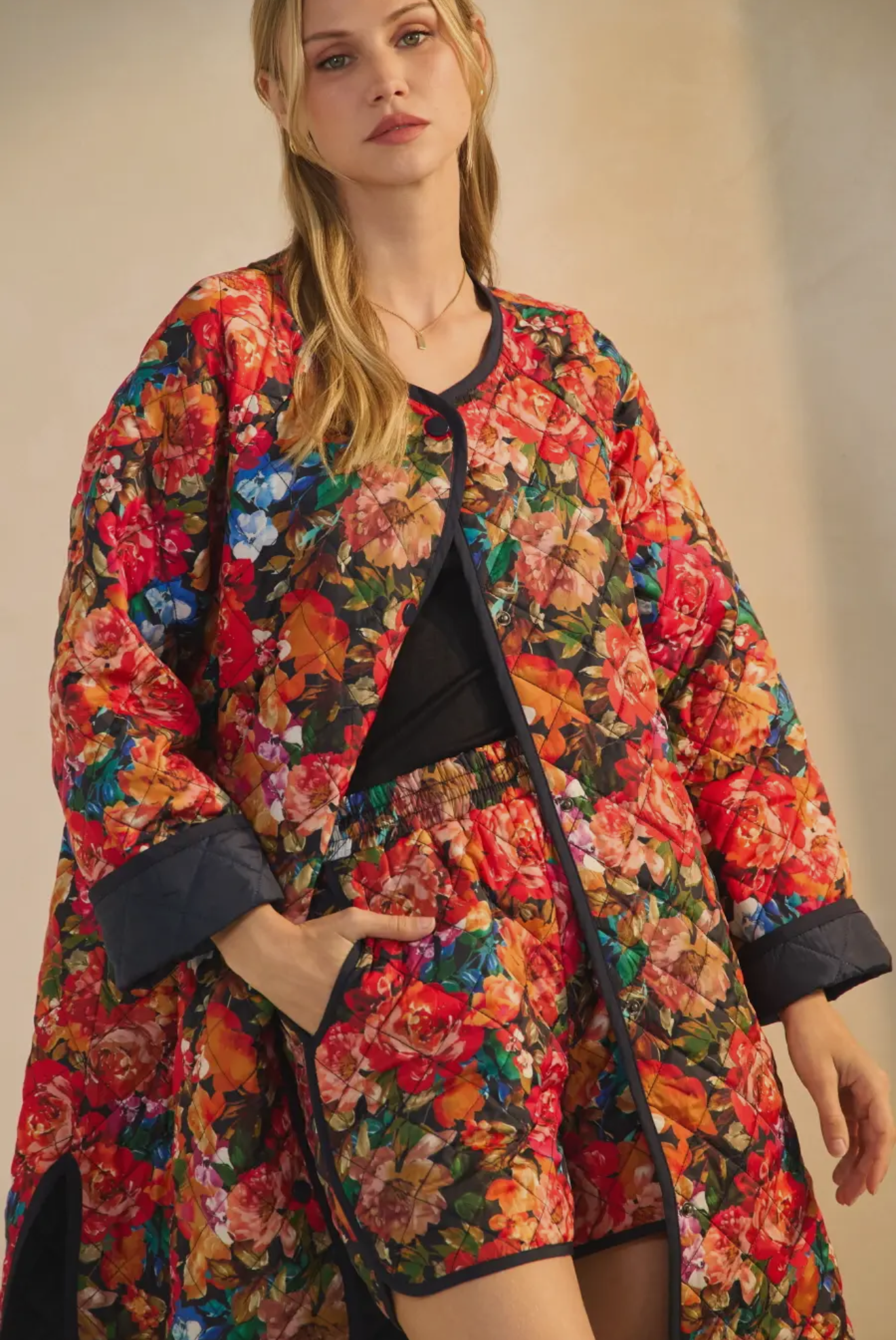 Floral Longline Quilted Jacket