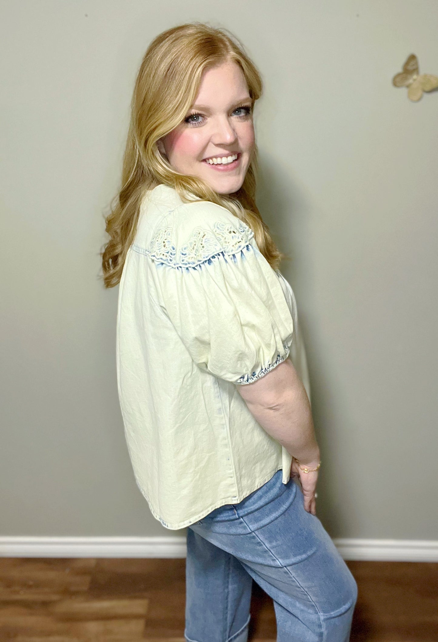 Martina- Eyelet Denim Top