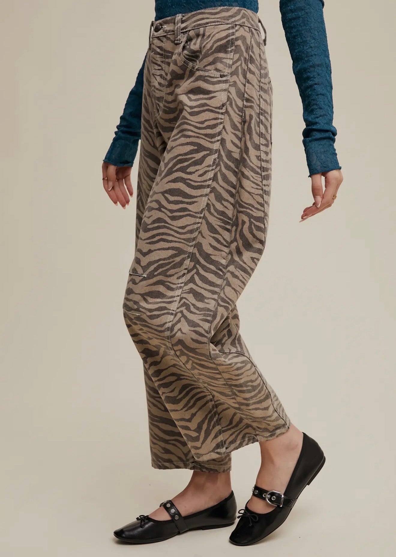 Tiger Print Barrel Jeans