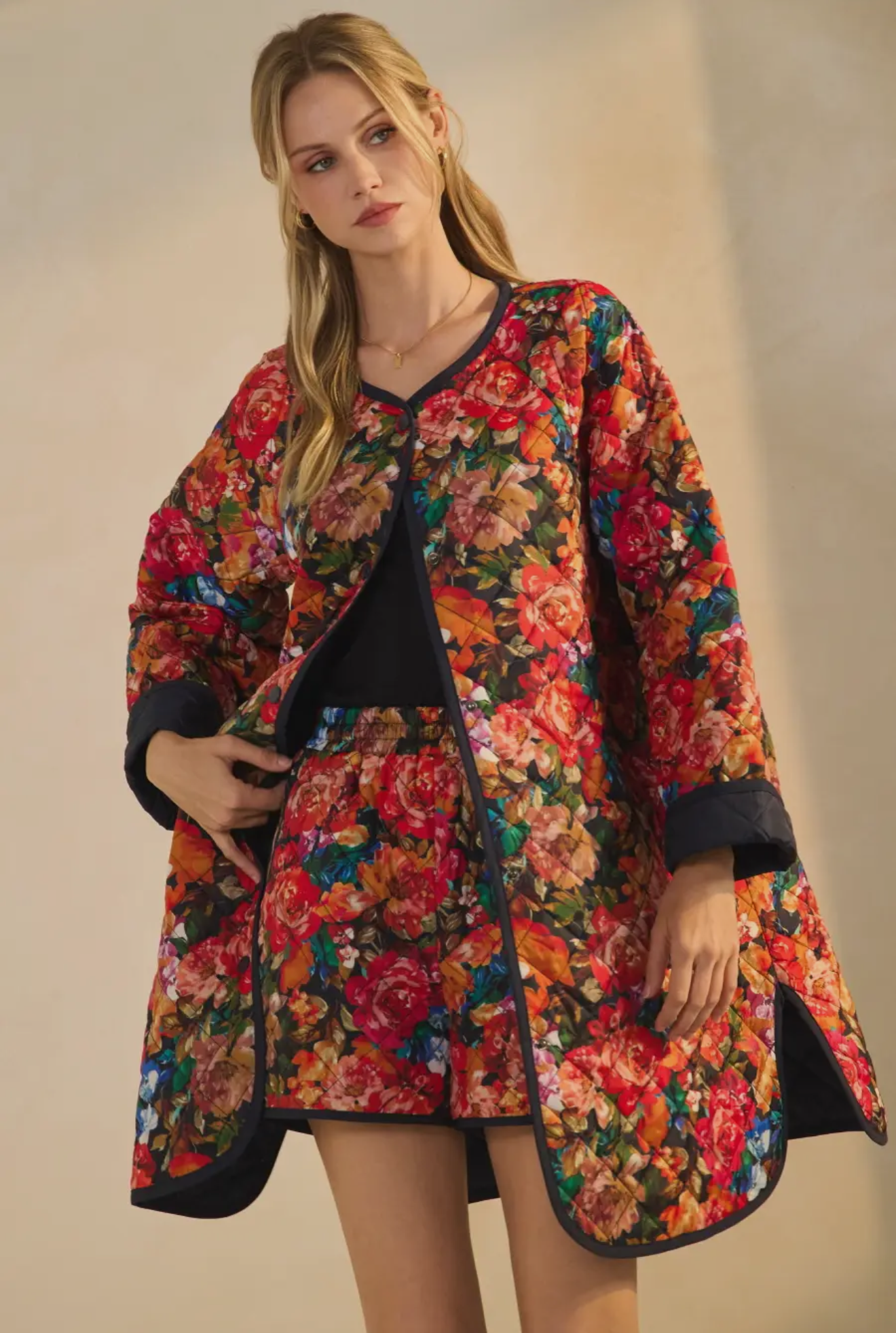 Floral Longline Quilted Jacket