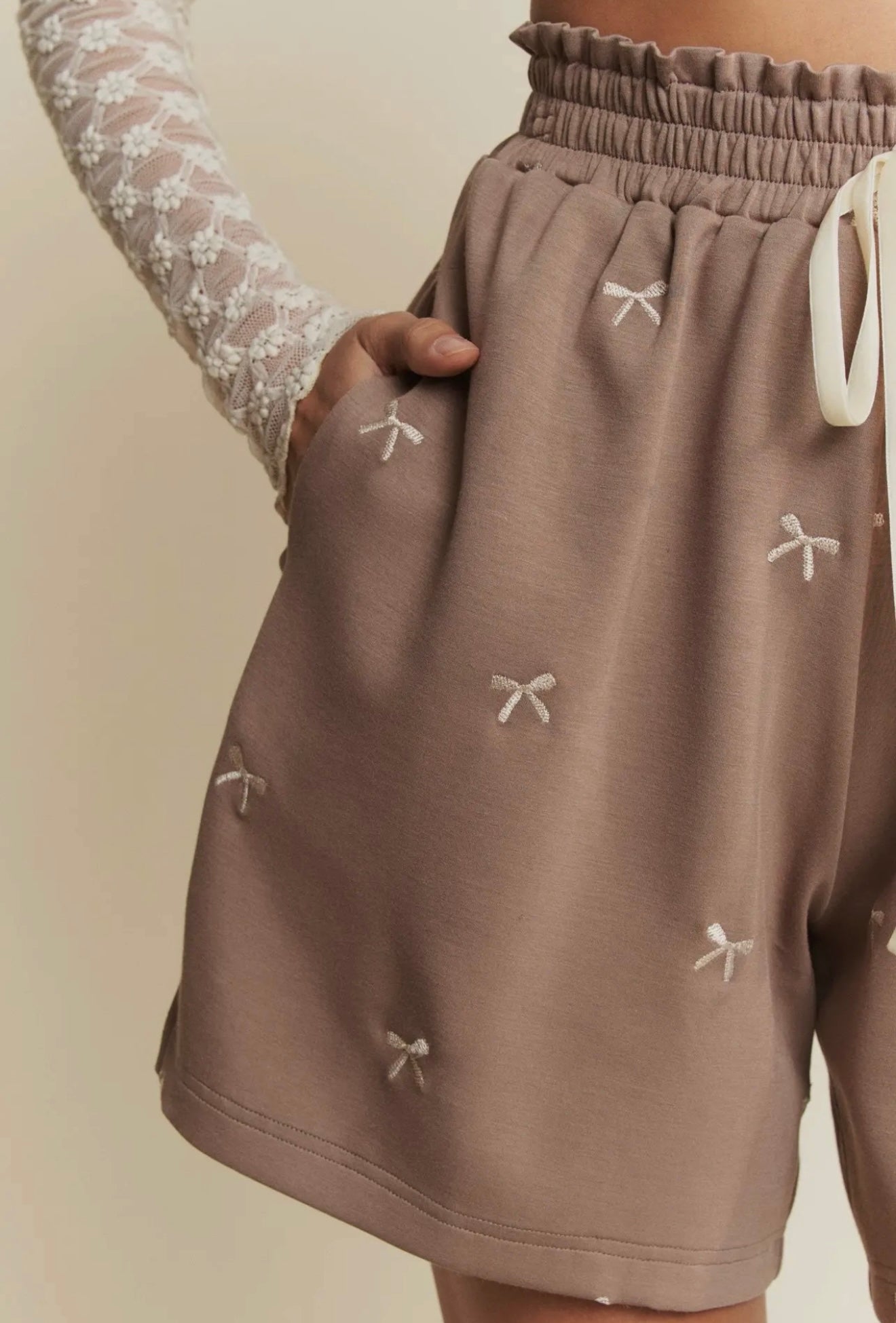 Velvet Ribbon Hoodie & Shorts Set