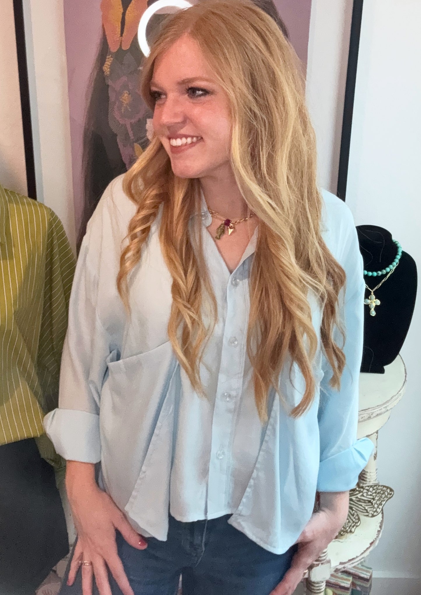 Sky Blue Dolman Blouse