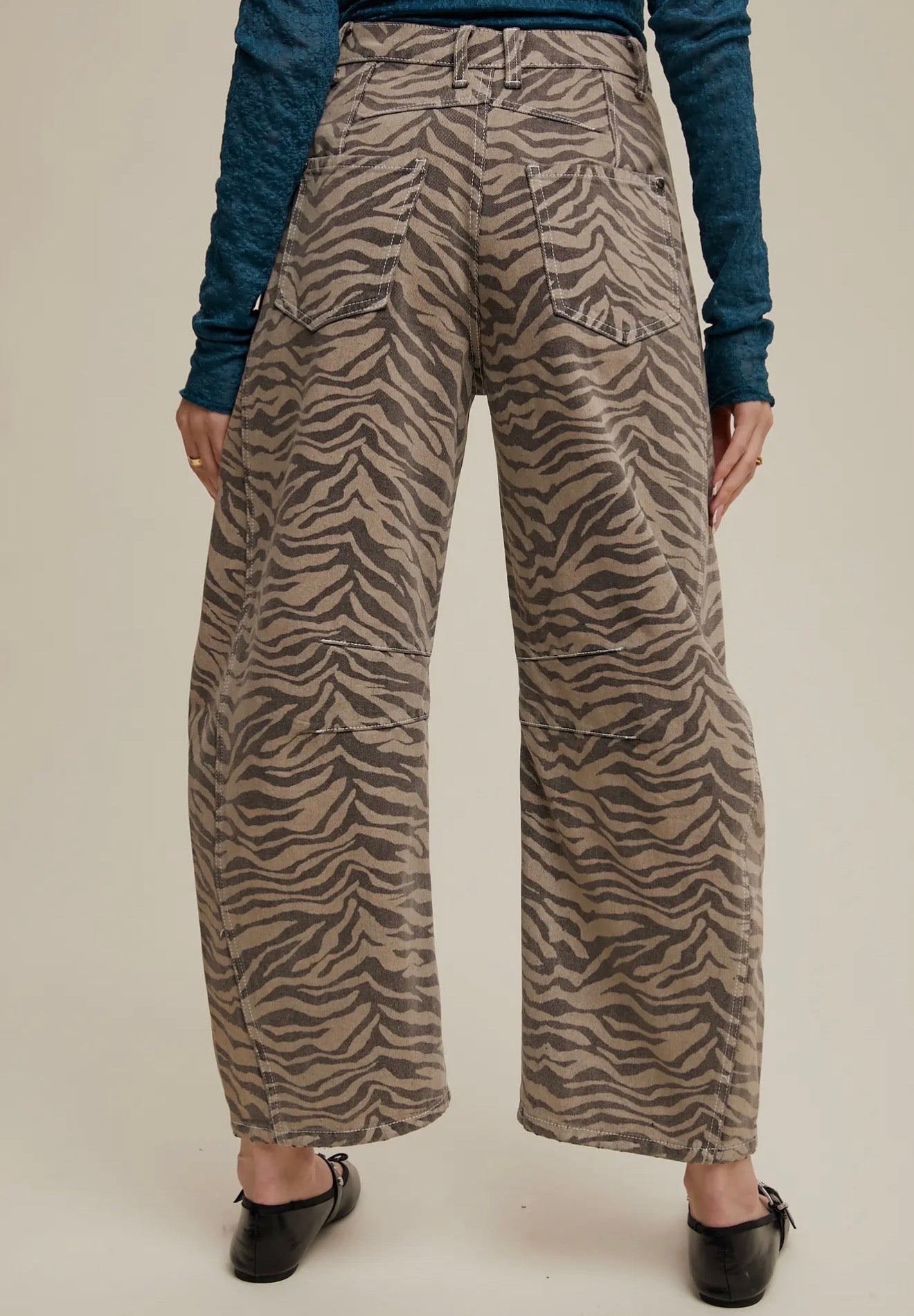 Tiger Print Barrel Jeans