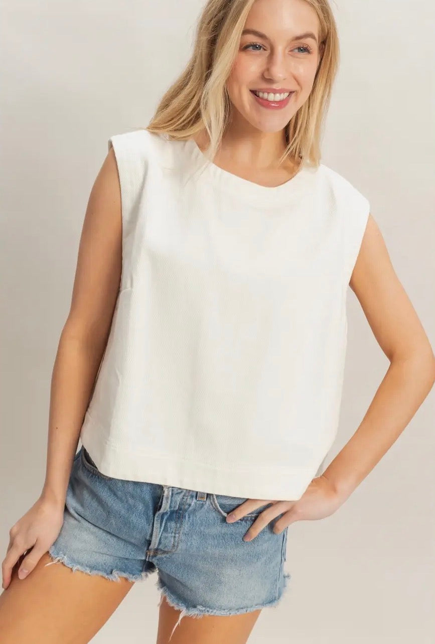 Sleeveless Denim- White