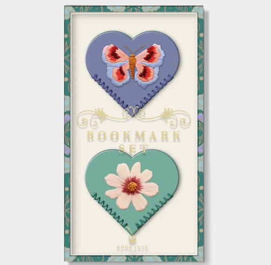 Embroidered Heart Corner Bookmarks