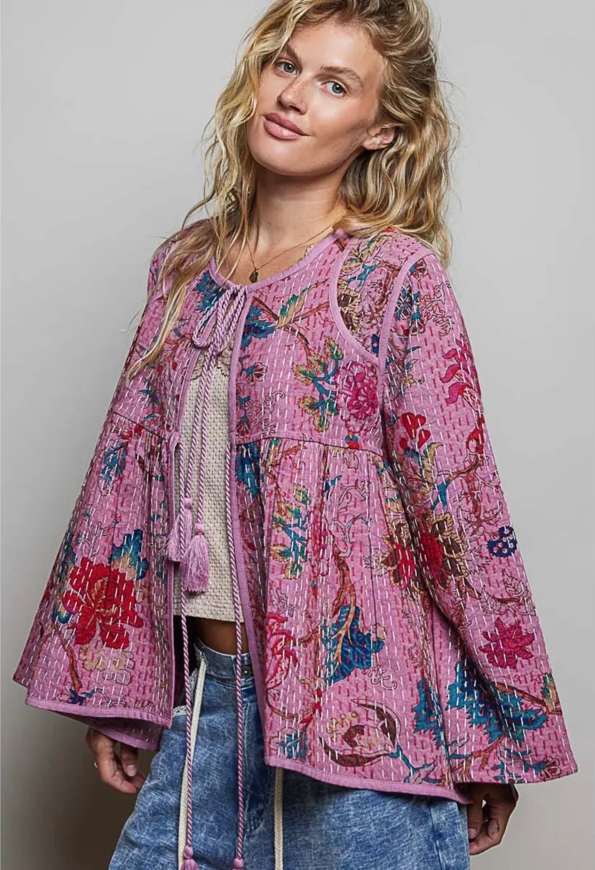 Quilted Floral Cardigan Jacket