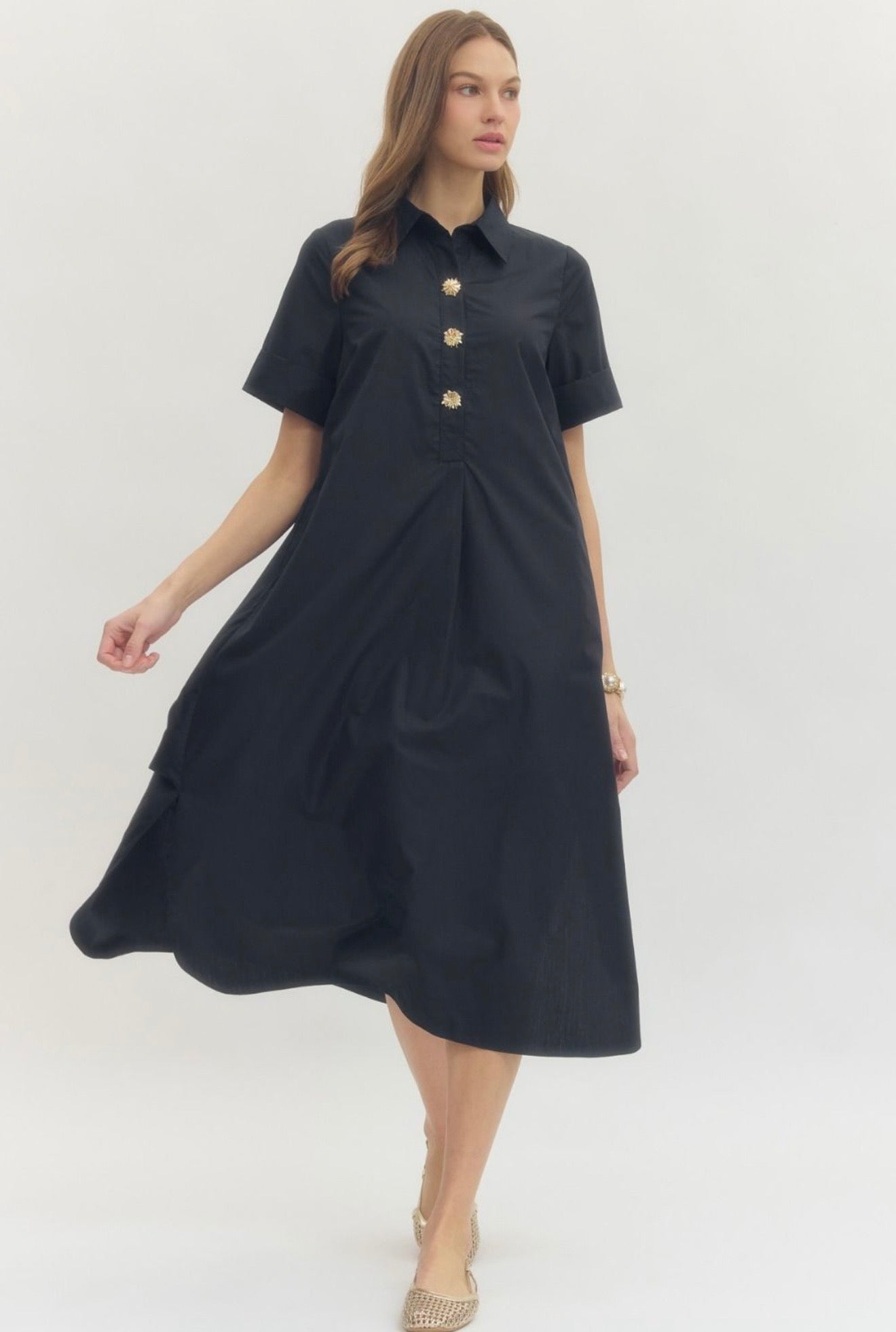 Midi Shirt Dress- Navy
