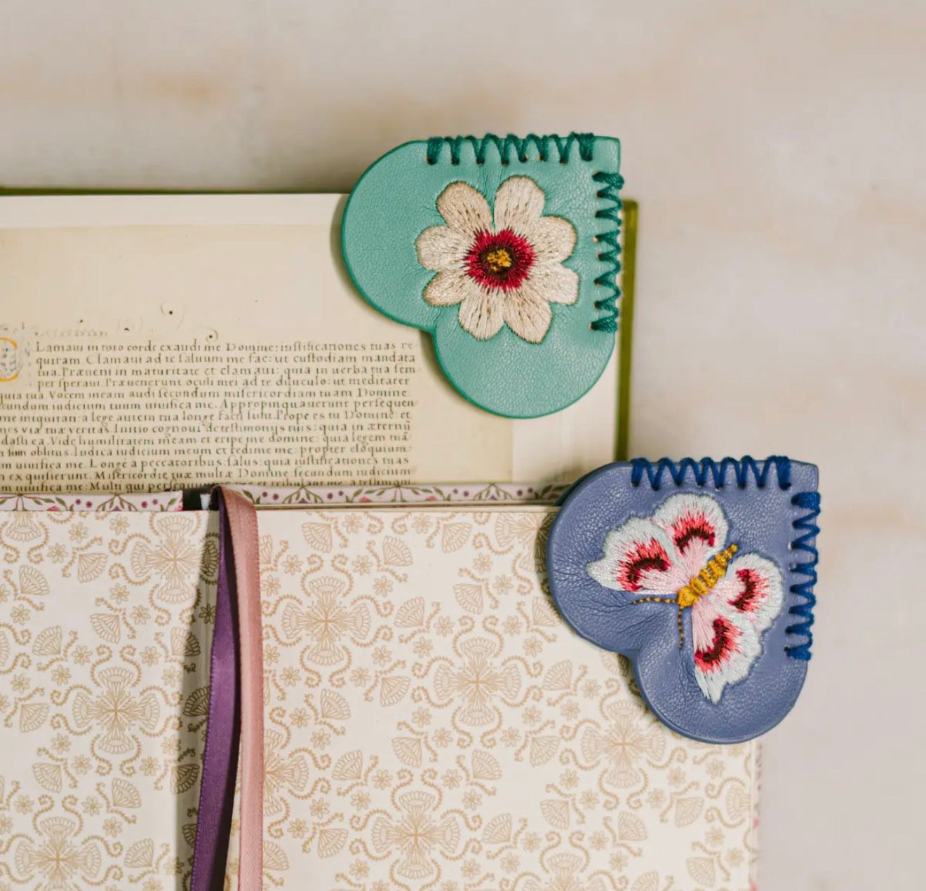 Embroidered Heart Corner Bookmarks