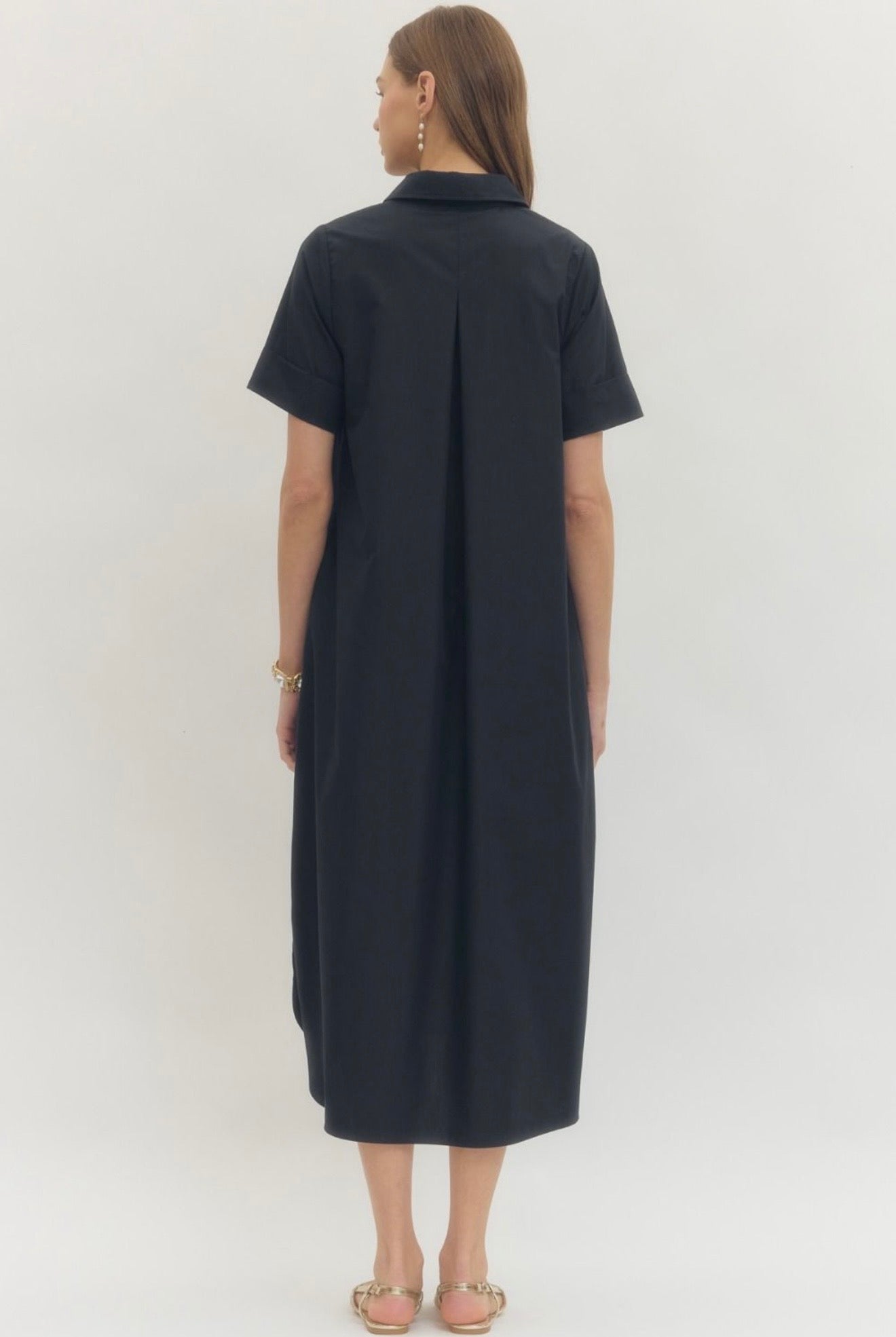 Midi Shirt Dress- Navy