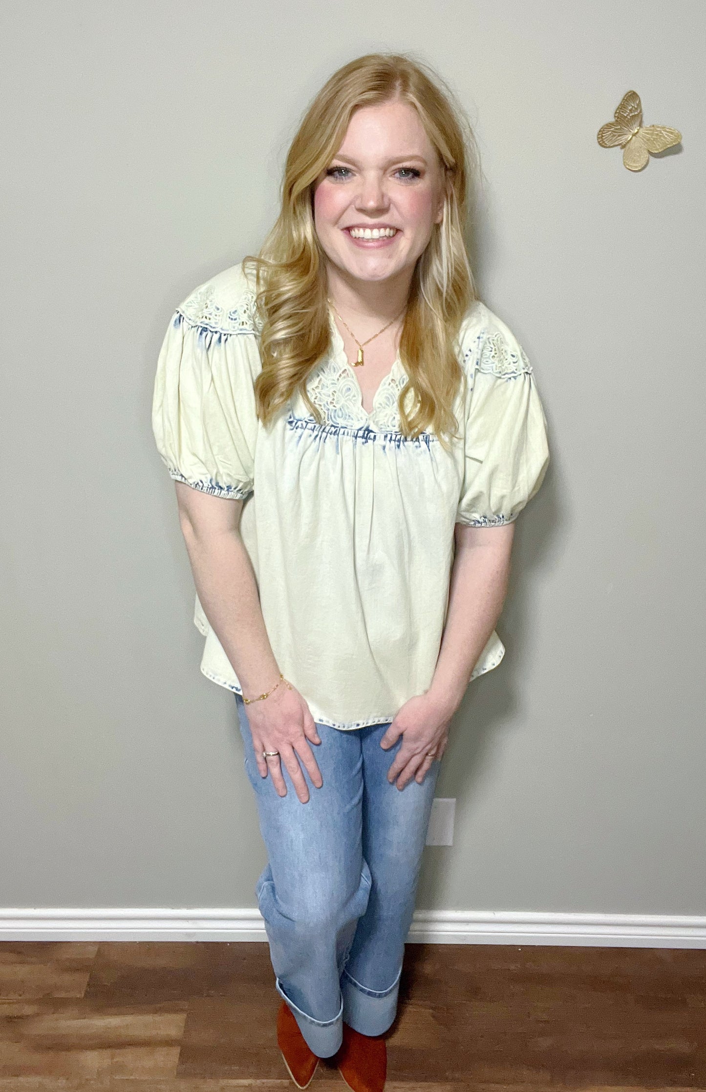 Martina- Eyelet Denim Top