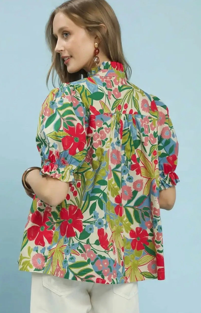 Cream Floral Print Top