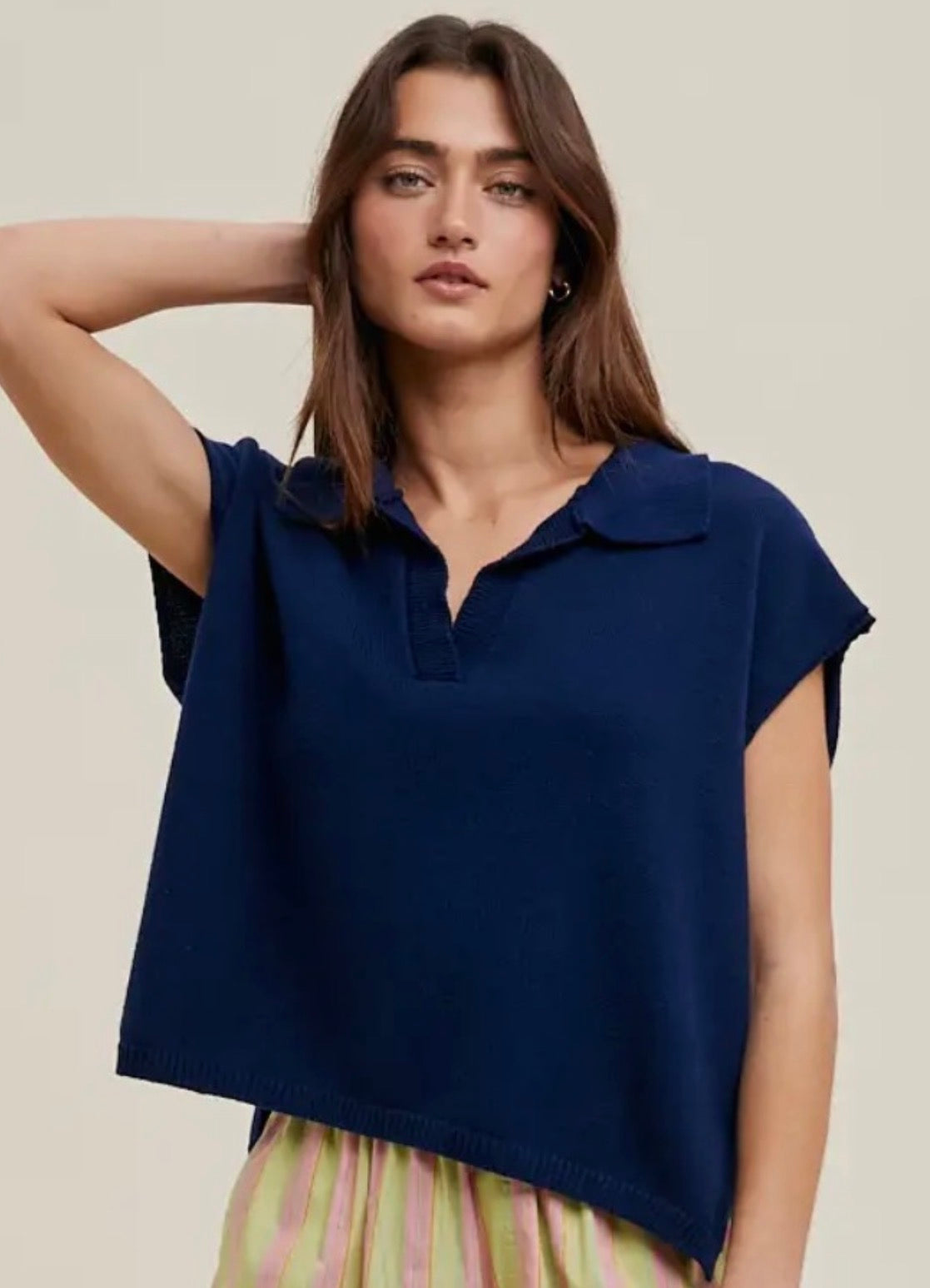Collared Sweater Top- Navy