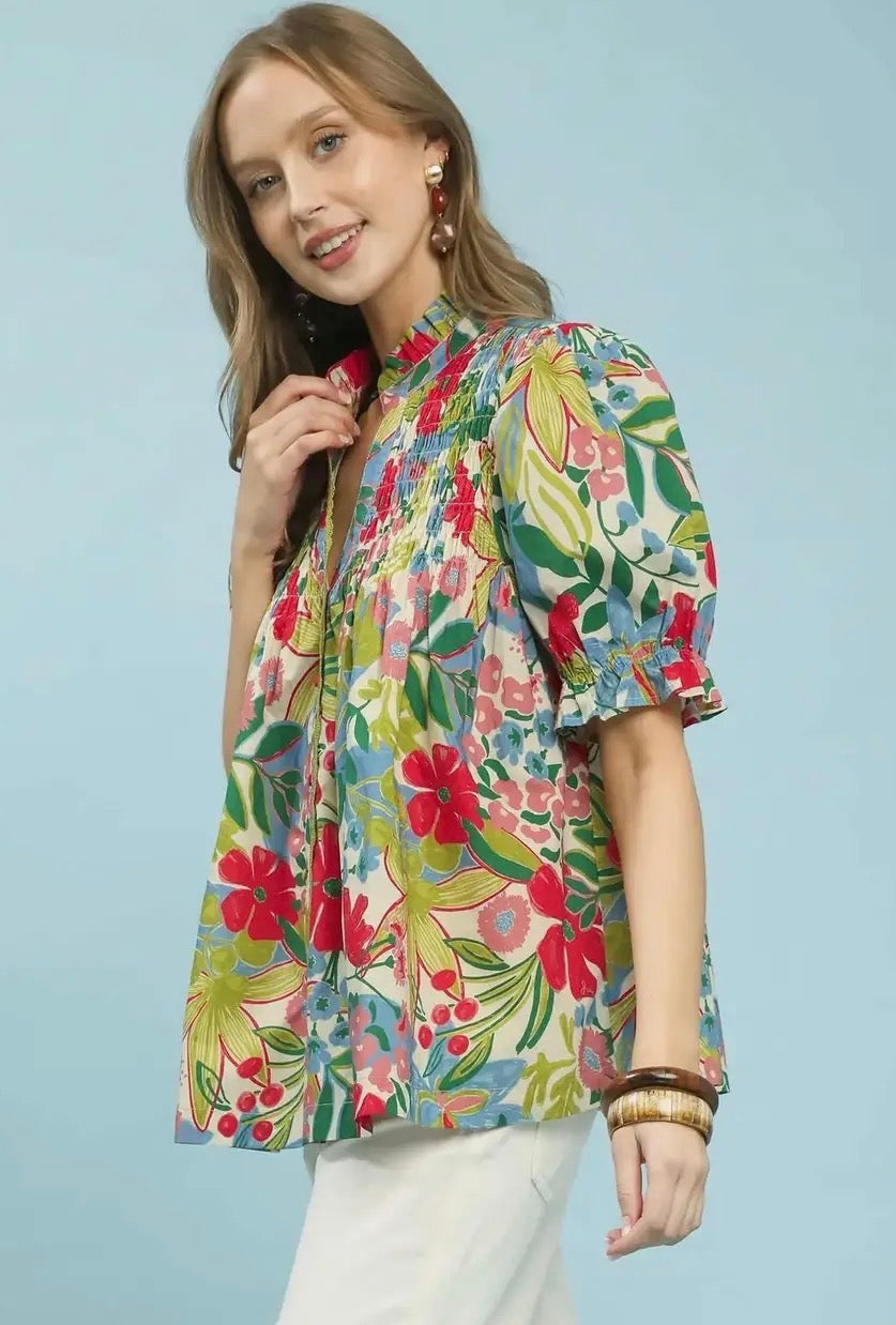 Cream Floral Print Top