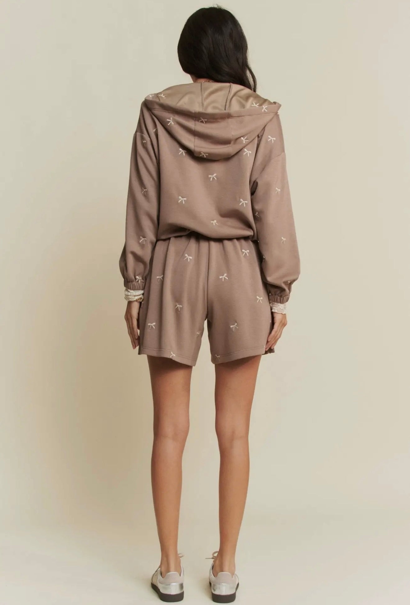 Velvet Ribbon Hoodie & Shorts Set