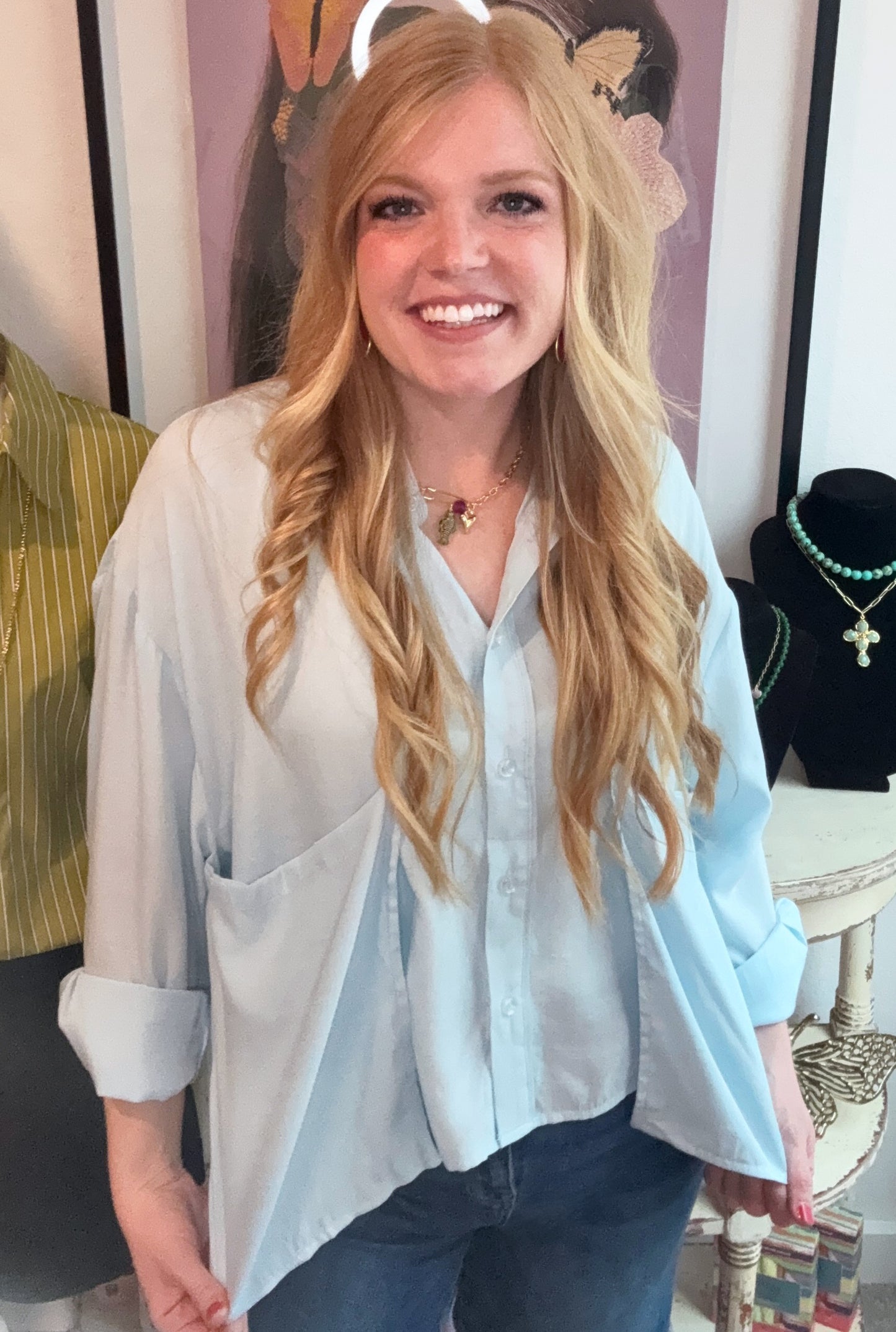 Sky Blue Dolman Blouse