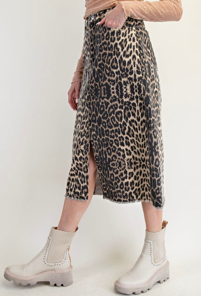 Leopard Denim Skirt