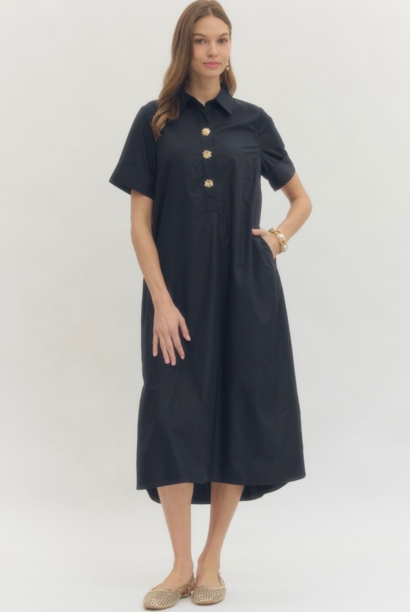 Midi Shirt Dress- Navy