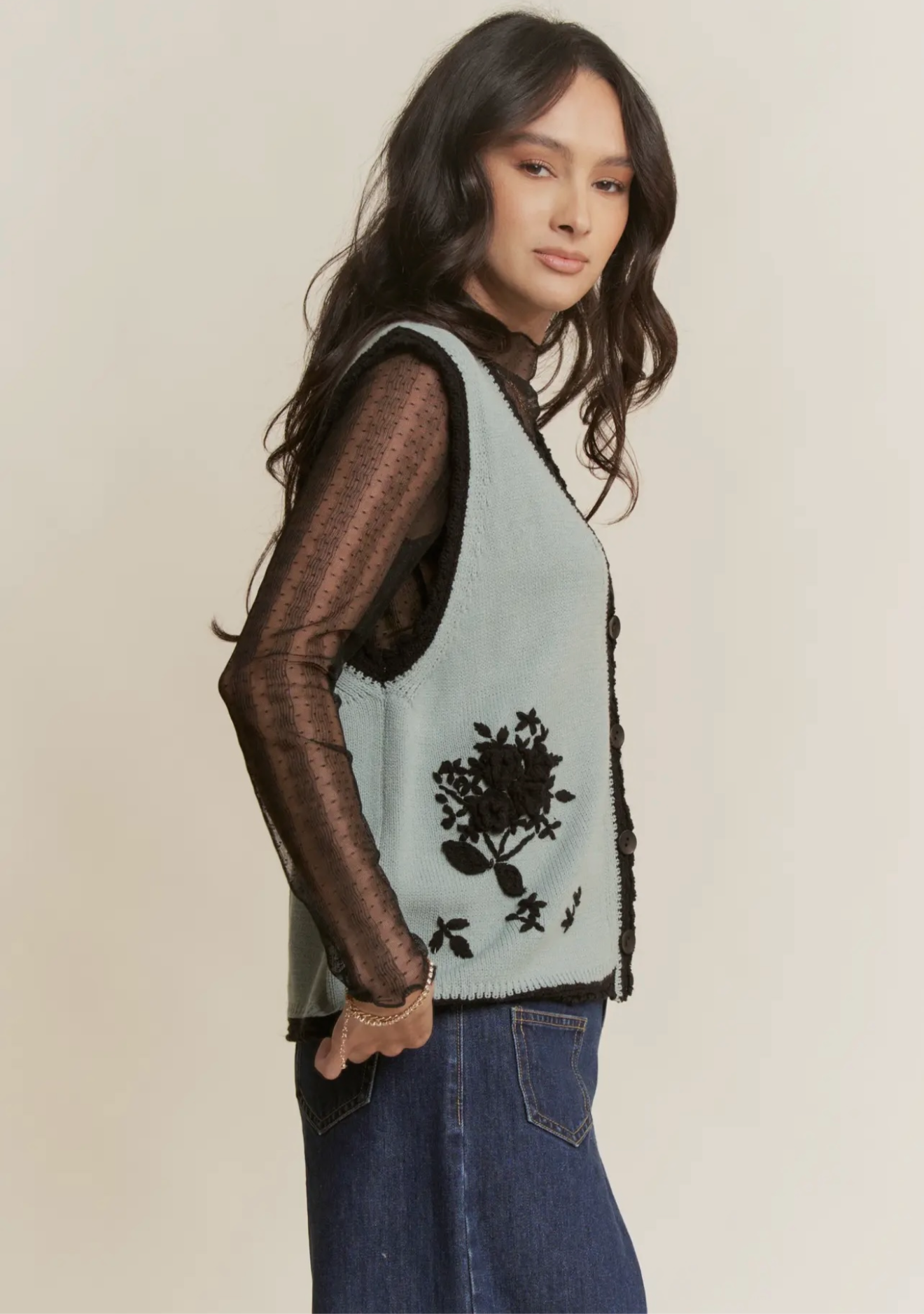 Blue Floral Knit Vest
