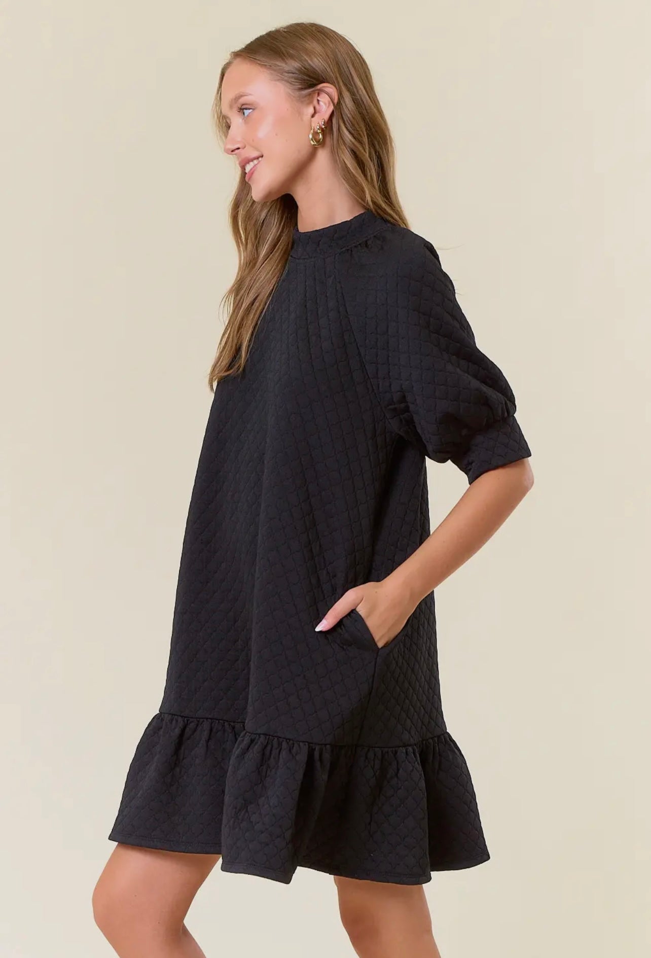 Quilt Knit Mock Neck Dress