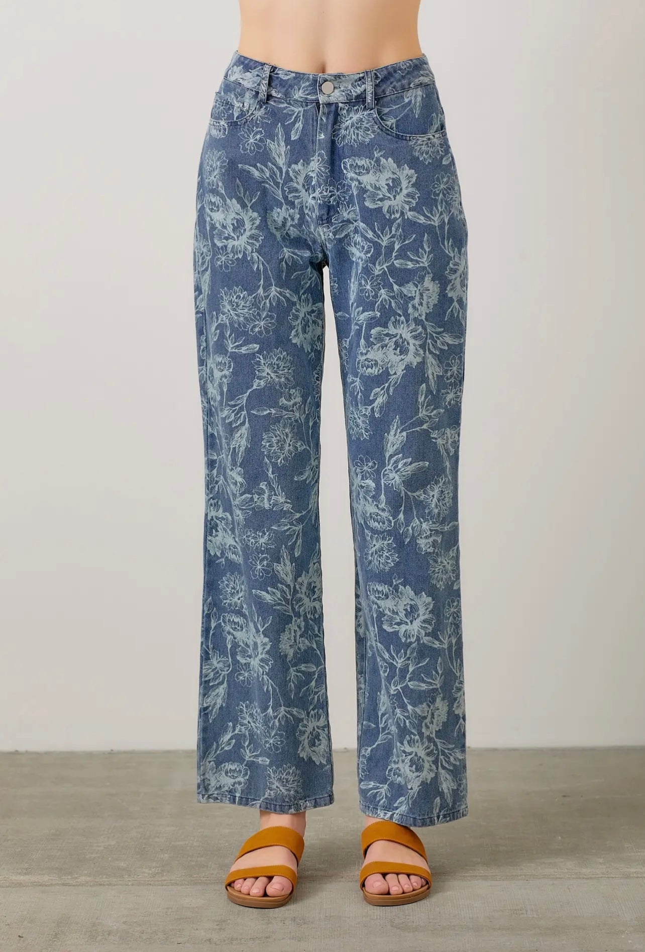 Floral Print Denim Jeans